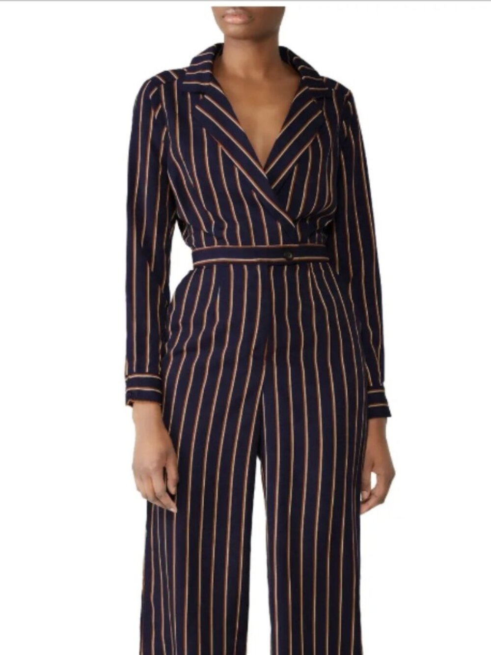 ASTR The Label Striped Wide Leg Wrap Jumpsuit Navy Size Small